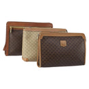 CELINE Macadam Canvas Clutch Bag 3 Set Beige Brown Auth ki6215-1