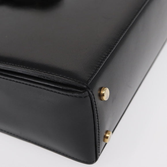 CELINE Hand Bag Leather Black Gold Auth ki6217