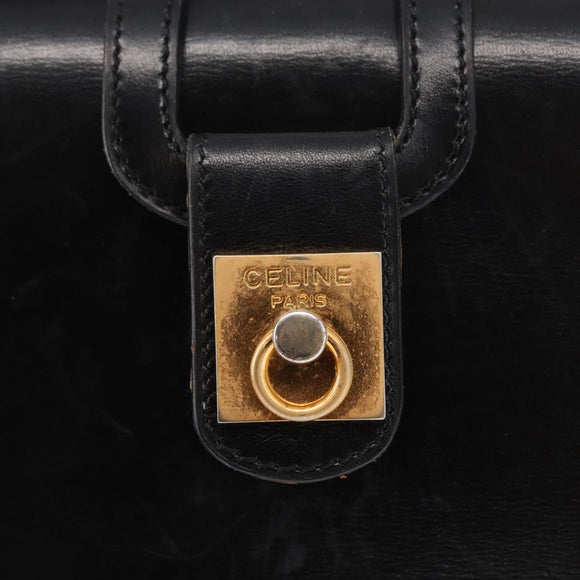 CELINE Hand Bag Leather Black Gold Auth ki6217