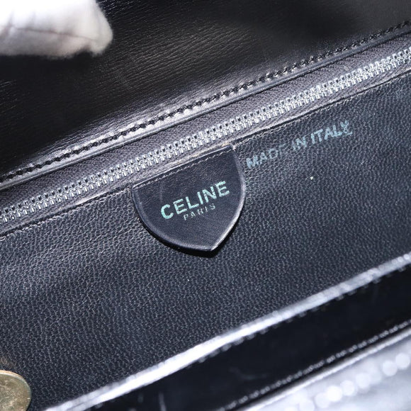 CELINE Hand Bag Leather Black Gold Auth ki6217
