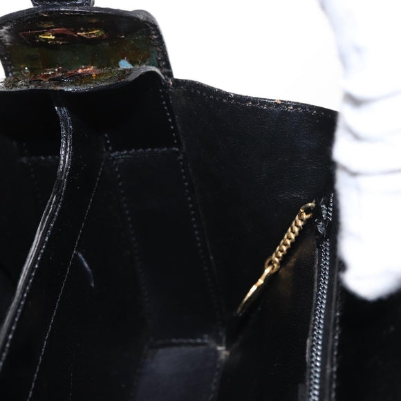 CELINE Hand Bag Leather Black Gold Auth ki6217