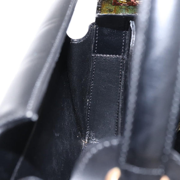 CELINE Hand Bag Leather Black Gold Auth ki6217