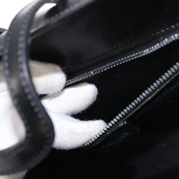 CELINE Hand Bag Leather Black Gold Auth ki6217