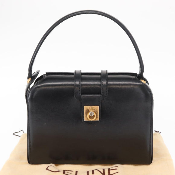 CELINE Hand Bag Leather Black Gold Auth ki6217