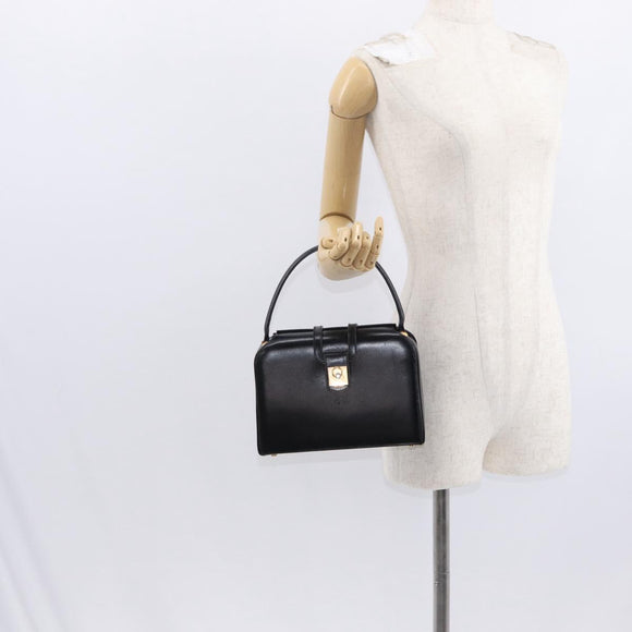 CELINE Hand Bag Leather Black Gold Auth ki6217