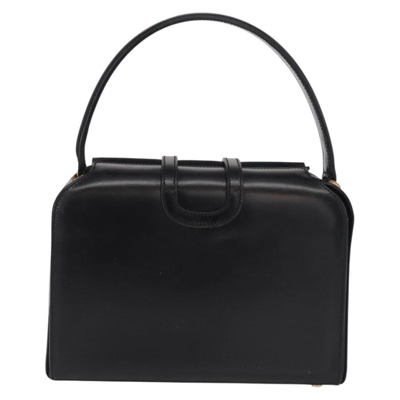 CELINE Hand Bag Leather Black Gold Auth ki6217