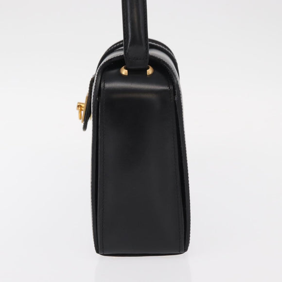 CELINE Hand Bag Leather Black Gold Auth ki6217