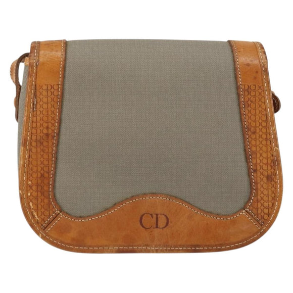Christian Dior Shoulder Bag Coated Canvas Gray Gold Auth ki6220