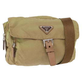 PRADA Shoulder Bag Nylon Beige Silver Auth ki6222