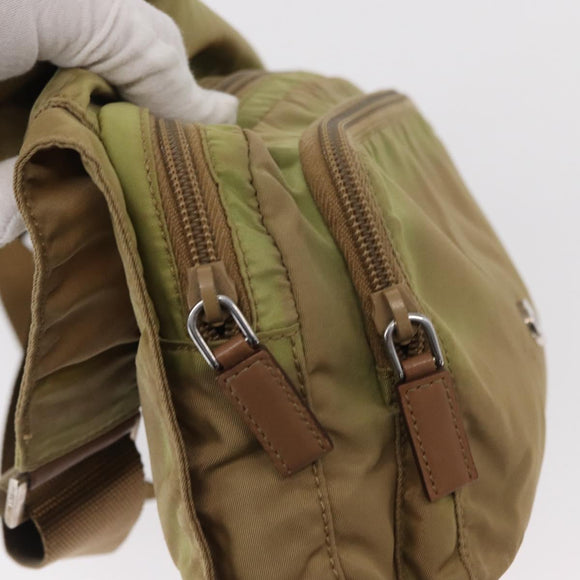 PRADA Shoulder Bag Nylon Beige Silver Auth ki6222