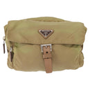 PRADA Shoulder Bag Nylon Beige Silver Auth ki6222-13