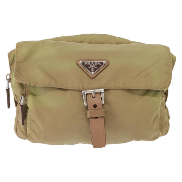 PRADA Shoulder Bag Nylon Beige Silver Auth ki6222