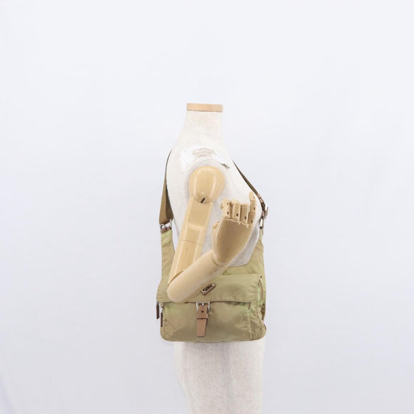 PRADA Shoulder Bag Nylon Beige Silver Auth ki6222