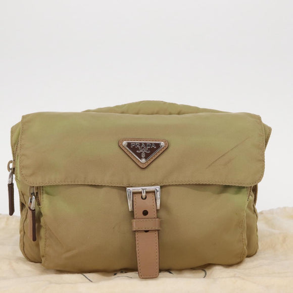PRADA Shoulder Bag Nylon Beige Silver Auth ki6222