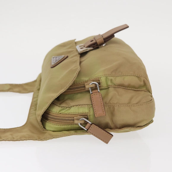 PRADA Shoulder Bag Nylon Beige Silver Auth ki6222