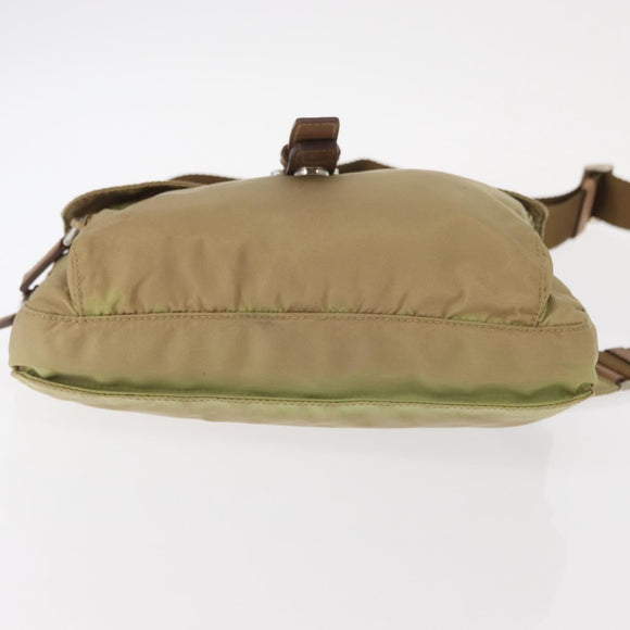 PRADA Shoulder Bag Nylon Beige Silver Auth ki6222