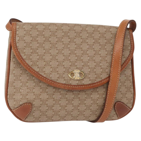 CELINE Macadam Canvas Shoulder Bag PVC Beige Gold Auth ki6223