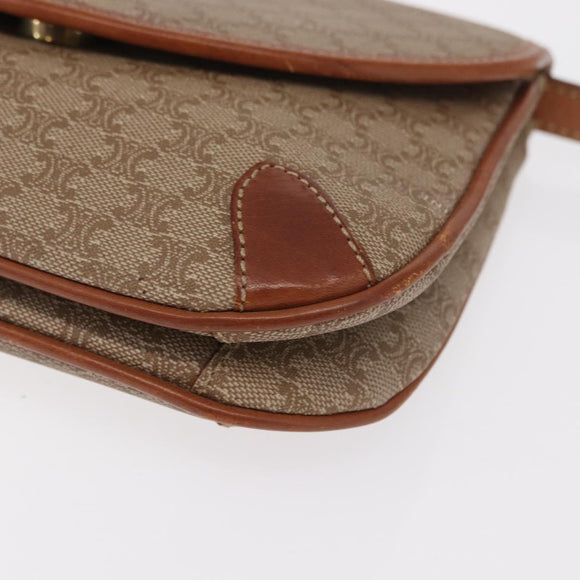 CELINE Macadam Canvas Shoulder Bag PVC Beige Gold Auth ki6223