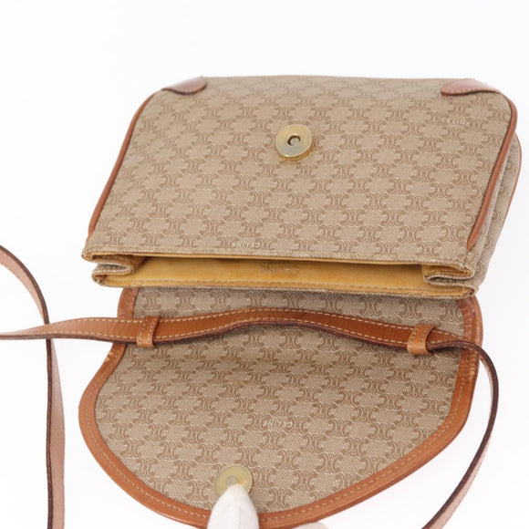 CELINE Macadam Canvas Shoulder Bag PVC Beige Gold Auth ki6223