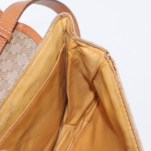 CELINE Macadam Canvas Shoulder Bag PVC Beige Gold Auth ki6223