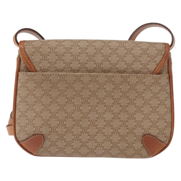 CELINE Macadam Canvas Shoulder Bag PVC Beige Gold Auth ki6223