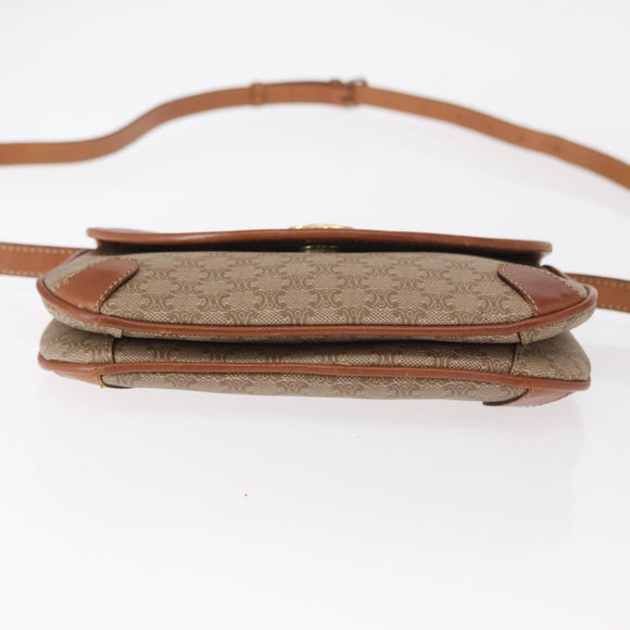 CELINE Macadam Canvas Shoulder Bag PVC Beige Gold Auth ki6223