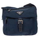 PRADA Shoulder Bag Nylon Navy Silver Auth ki6224-13