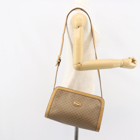 GUCCI Micro GG Supreme Shoulder Bag PVC Beige Gold Auth ki6225