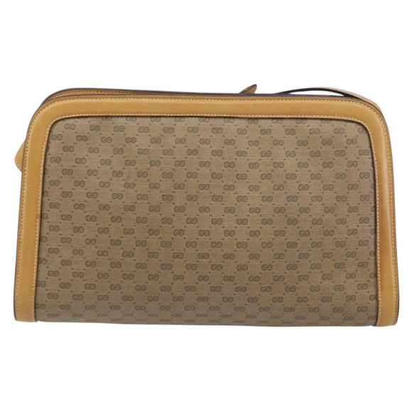 GUCCI Micro GG Supreme Shoulder Bag PVC Beige Gold Auth ki6225