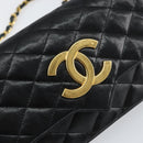 CHANEL Chain Shoulder Matelasse Bag Lamb Skin Black Gold CC Auth ki6227-19