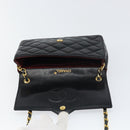 CHANEL Chain Shoulder Matelasse Bag Lamb Skin Black Gold CC Auth ki6227-8