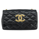 CHANEL Chain Shoulder Matelasse Bag Lamb Skin Black Gold CC Auth ki6227-13
