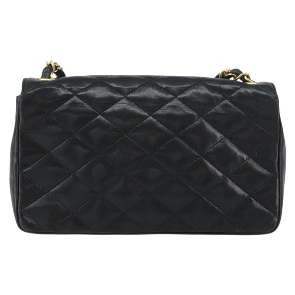 CHANEL Chain Shoulder Matelasse Bag Lamb Skin Black Gold CC Auth ki6227