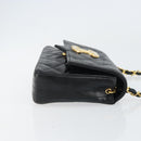 CHANEL Chain Shoulder Matelasse Bag Lamb Skin Black Gold CC Auth ki6227-3