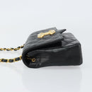 CHANEL Chain Shoulder Matelasse Bag Lamb Skin Black Gold CC Auth ki6227-4