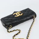 CHANEL Chain Shoulder Matelasse Bag Lamb Skin Black Gold CC Auth ki6227-6