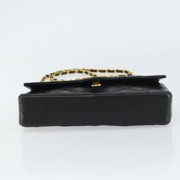 CHANEL Chain Shoulder Matelasse Bag Lamb Skin Black Gold CC Auth ki6227