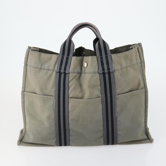 HERMES Fourre Tout Handtas Canvas 6-delig Grijs Zwart Groen Auth ki6229