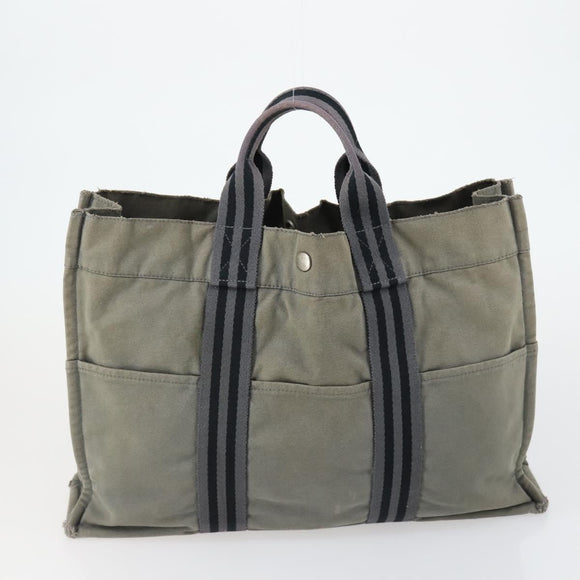 HERMES Fourre Tout Hand Bag Canvas 6 Set Gray Black Green Auth ki6229