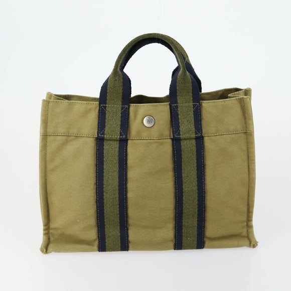 HERMES Fourre Tout Handtas Canvas 6-delig Grijs Zwart Groen Auth ki6229