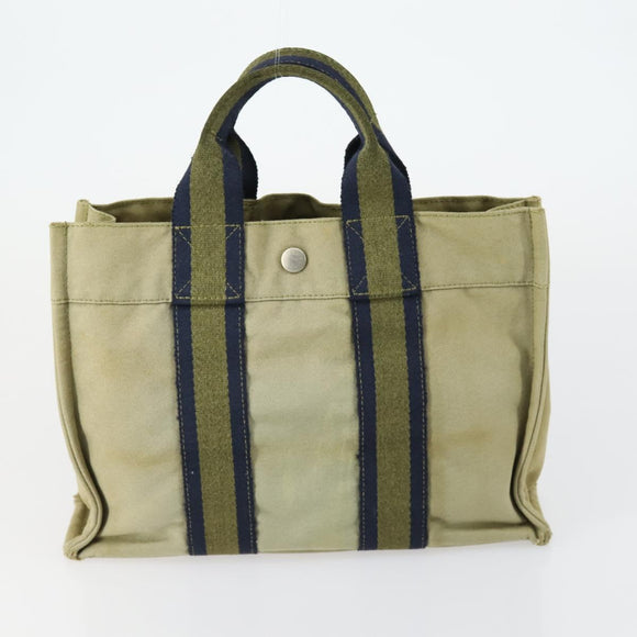 HERMES Fourre Tout Hand Bag Canvas 6 Set Gray Black Green Auth ki6229