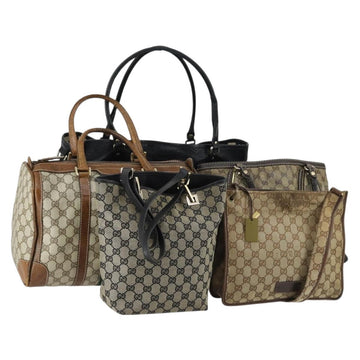 GUCCI GG Crystal GG Supreme Canvas Guccissima Bag 5 Set Beige Black Auth ki6230
