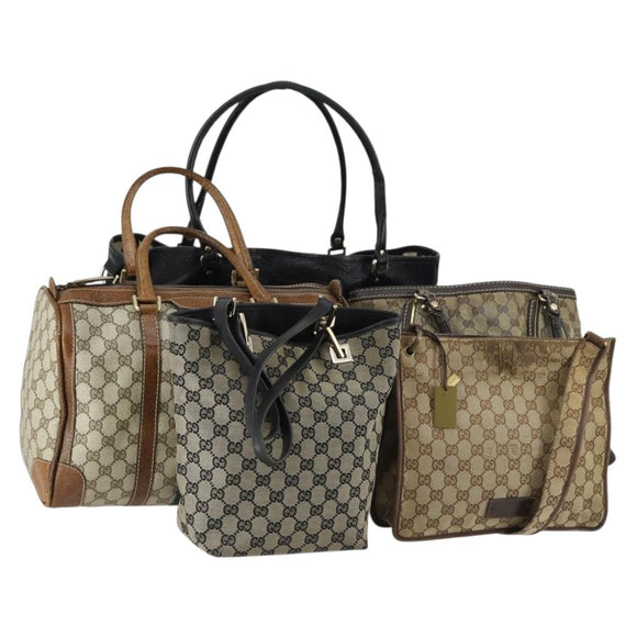 GUCCI GG Crystal GG Supreme Canvas Guccissima Bag 5 Set Beige Black Auth ki6230