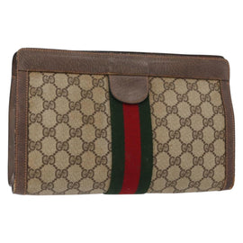 GUCCI GG Supreme Web Sherry Line Clutch Bag PVC Beige Red 89 01 002 Auth ki6233