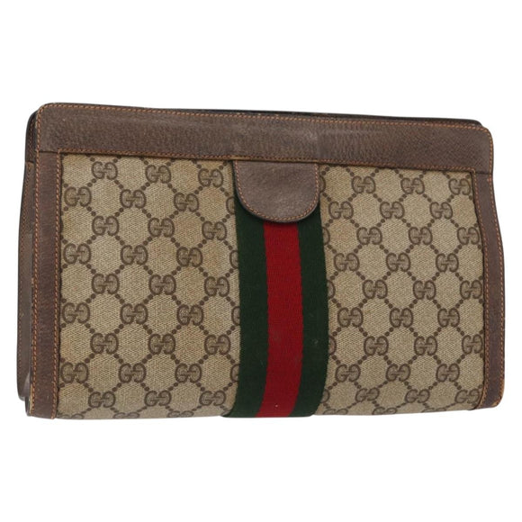 GUCCI GG Supreme Web Sherry Line Clutch Bag PVC Beige Red 89 01 002 Auth ki6233
