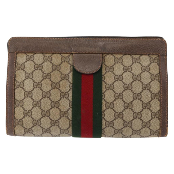 GUCCI GG Supreme Web Sherry Line Clutch Bag PVC Beige Red 89 01 002 Auth ki6233