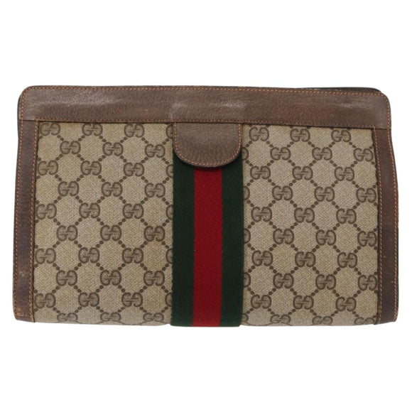GUCCI GG Supreme Web Sherry Line Clutch Bag PVC Beige Red 89 01 002 Auth ki6233