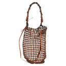 LOEWE Mesh Hand Bag Leather 2way Brown Auth ki6238V-1