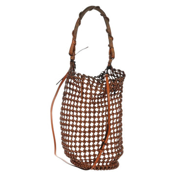 LOEWE Mesh Hand Bag Leather 2way Brown Auth ki6238V