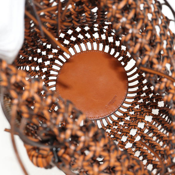 LOEWE Mesh Hand Bag Leather 2way Brown Auth ki6238V